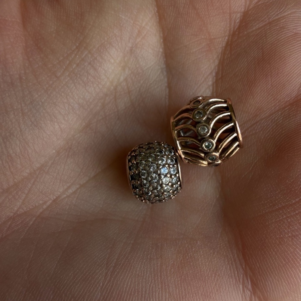 Pandora Rose Gold Collection Art Deco & Pave Ball Retired 2 charms